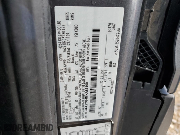 2021 Ford Transit Passenger XL with VIN 1FBAX2YG4MKA66160, listed as a Copart auction lot 55183734 with 49,732 mi miles and Non repairable. Bid and sale history available at DreamBid. Image 14.