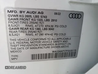 2023 Audi SQ5 Sportback Premium Plus with VIN WA124AFY7P2025115, listed as a Copart auction lot 45797234 with 9,207 mi miles and . Bid and sale history available at DreamBid. Image 13.