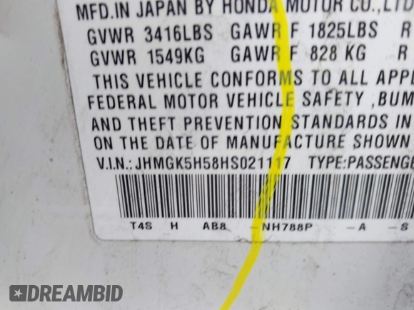2017 Honda Fit LX with VIN JHMGK5H58HS021117, listed as a IAAI auction lot 42026243 with 94,953 mi miles. Bid and sale history available at carsss.com. Image 9.