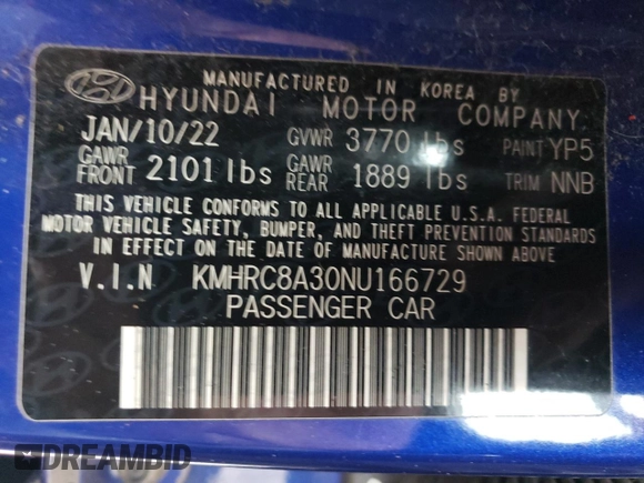 2022 Hyundai Venue Limited with VIN KMHRC8A30NU166729, listed as a Copart auction lot 47734835 with 45,714 mi miles and Salvage Title. Bid and sale history available at DreamBid. Image 13.