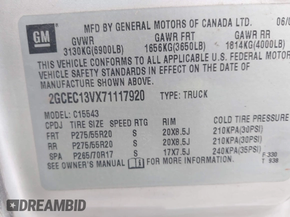 2007 Chevrolet Silverado 1500 LS with VIN 2GCEC13VX71117920, listed as a IAAI auction lot 42005890 with 341,628 mi miles and . Bid and sale history available at DreamBid. Image 9.