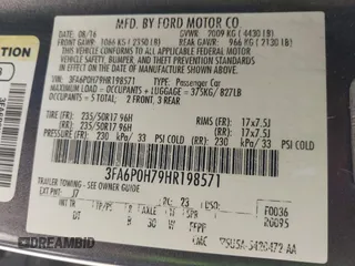 2017 Ford Fusion SE with VIN 3FA6P0H79HR198571, listed as a IAAI auction lot 41700901 with 159,386 mi miles and . Bid and sale history available at carsss.com. Image 9.