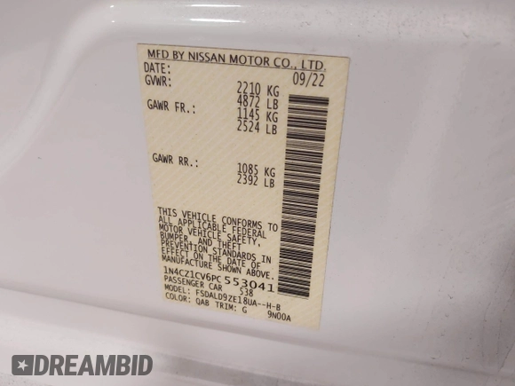 2023 Nissan LEAF SV Plus with VIN 1N4CZ1CV6PC553041, listed as a IAAI auction lot 42076867 with 19,732 mi miles and . Bid and sale history available at DreamBid. Image 9.