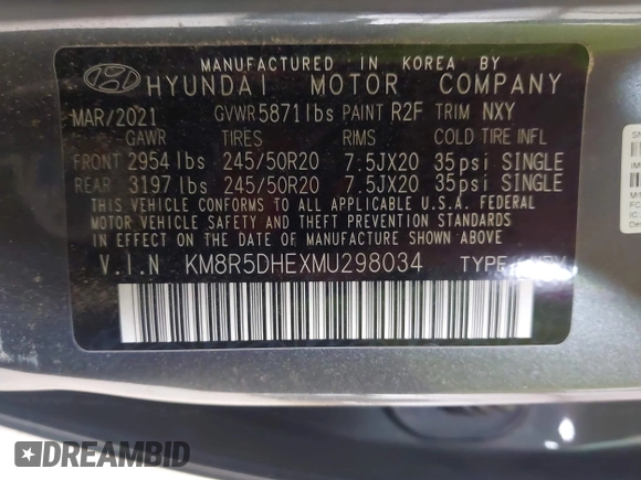 2021 Hyundai Palisade Limited z VIN KM8R5DHEXMU298034, wystawiony jako IAAI lot #41916557 z przebiegiem 84 777 mil mil oraz . Historia ofert i sprzedaży dostępna na DreamBid. Obrazek 9.