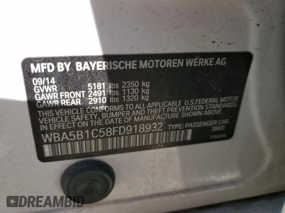 2015 BMW 5 Series 535i with VIN WBA5B1C58FD918932, listed as a Copart auction lot 47470515 with 160,506 mi miles and Salvage Title. Bid and sale history available at carsss.com. Image 13.