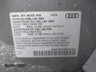 2023 Audi Q5 S line Prestige with VIN WA1F2AFY4P2121307, listed as a IAAI auction lot 41579550 with 13,869 mi miles. Bid and sale history available at carsss.com. Image 9.