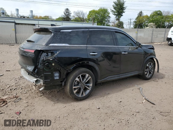 2025 Infiniti QX60 Luxe with VIN 5N1AL1FS5SC348500, listed as a Copart auction lot 54202275 with 2,172 mi miles and Salvage title. Bid and sale history available at DreamBid. Image 3.