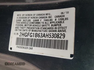 2010 Honda Civic Cpe LX with VIN 2HGFG1B63AH530829, listed as a Copart auction lot 53390954 with 100,357 mi miles and Salvage Title. Bid and sale history available at carsss.com. Image 13.