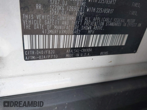 2021 Toyota RAV4 Hybrid LE with VIN 4T3M6RFVXMU006462, listed as a IAAI auction lot 42259493 with 111,528 mi miles and . Bid and sale history available at DreamBid. Image 9.