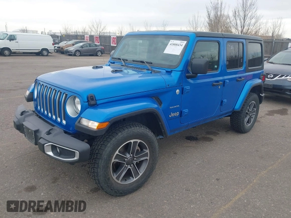 2023 Jeep Wrangler Sahara with VIN 1C4HJXEN4PW702181, listed as a IAAI auction lot 41808434 with 44,291 mi miles. Bid and sale history available at carsss.com. Image 18.