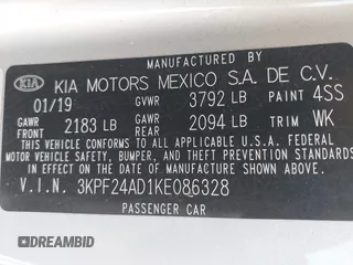 2019 Kia Forte LXS с VIN 3KPF24AD1KE086328, выставлен на аукционе IAAI как лот 42144973 с пробегом 43 541 миль миль и . История ставок и продаж доступна на DreamBid. Изображение 9.
