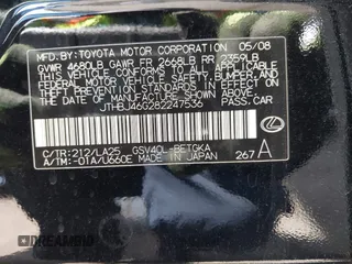 2008 Lexus ES 350 with VIN JTHBJ46G282247536, listed as a IAAI auction lot 41992875 with 168,776 mi miles. Bid and sale history available at carsss.com. Image 9.