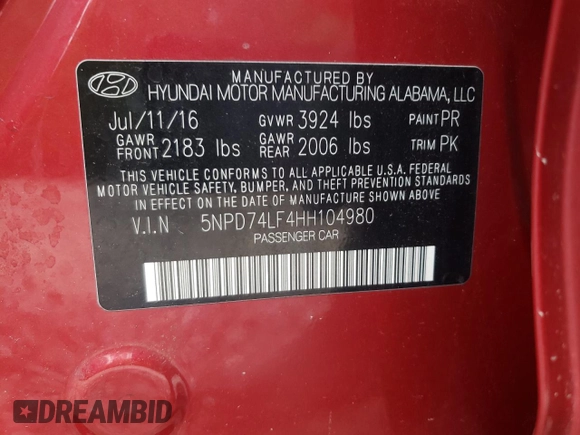2017 Hyundai Elantra SE z VIN 5NPD74LF4HH104980, wystawiony jako Copart lot #57995175 z przebiegiem 122 779 mil mil oraz Czysty tytuł • Clean title. Historia ofert i sprzedaży dostępna na DreamBid. Obrazek 12.