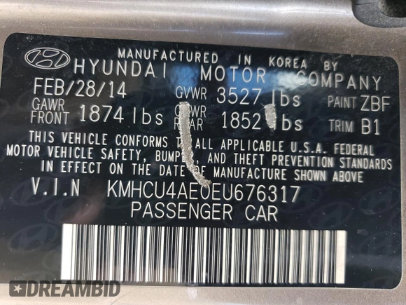 2014 Hyundai Accent GLS with VIN KMHCU4AE0EU676317, listed as a Copart auction lot 53395075 with 79,838 mi miles and Salvage Title. Bid and sale history available at carsss.com. Image 12.