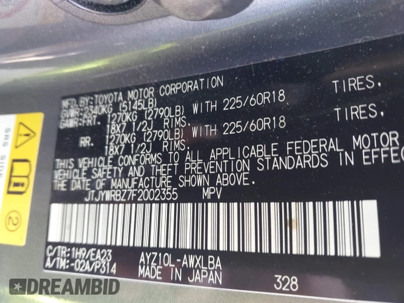 2015 Lexus NX 300h with VIN JTJYWRBZ7F2002355, listed as a IAAI auction lot 41888375 with 88,768 mi miles and . Bid and sale history available at DreamBid. Image 9.