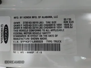 2020 Honda Ridgeline RTL-E with VIN 5FPYK3F71LB005028, listed as a IAAI auction lot 42167883 with 81,882 mi miles and . Bid and sale history available at DreamBid. Image 9.