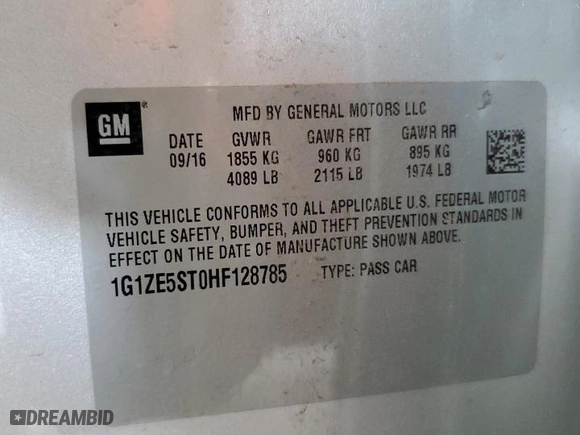 2017 Chevrolet Malibu LT with VIN 1G1ZE5ST0HF128785, listed as a Copart auction lot 50829055 with 134,410 mi miles and Salvage Title. Bid and sale history available at carsss.com. Image 12.
