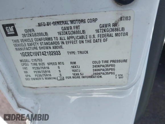 2004 Chevrolet Silverado 1500 LS with VIN 1GCEC19V74Z102933, listed as a IAAI auction lot 42133868 with 301,558 mi miles and . Bid and sale history available at DreamBid. Image 9.