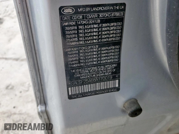 2008 Land Rover Range Rover Sport HSE z VIN SALSF25468A170019, wystawiony jako Copart lot #59407925 z przebiegiem 171 041 mil mil oraz Szkoda całkowita • Salvage title. Historia ofert i sprzedaży dostępna na DreamBid. Obrazek 13.