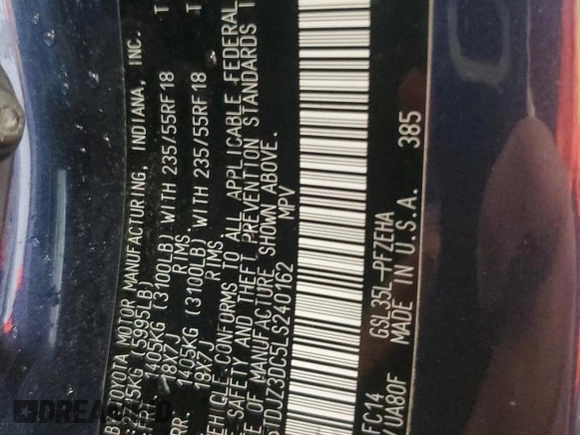 2020 Toyota Sienna LE with VIN 5TDJZ3DC5LS240162, listed as a Copart auction lot 87418854 with Not provided miles and Salvage title. Bid and sale history available at DreamBid. Image 14.