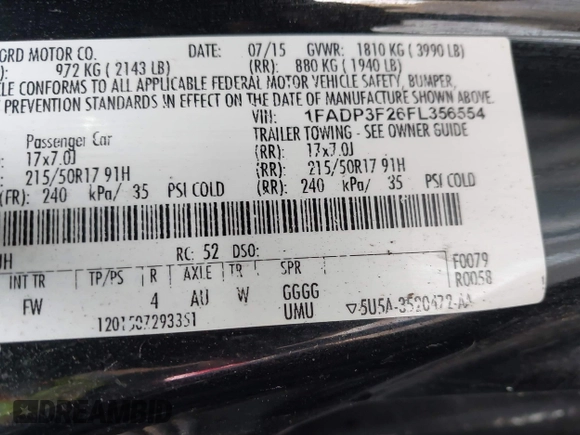 2015 Ford Focus SE with VIN 1FADP3F26FL356554, listed as a IAAI auction lot 41773139 with 143,911 mi miles. Bid and sale history available at carsss.com. Image 9.