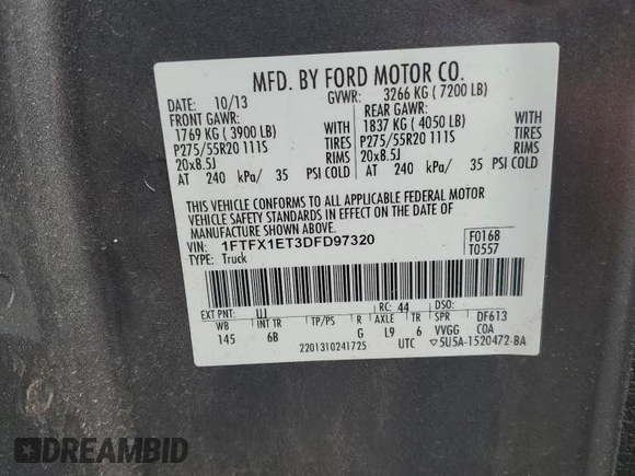 2013 Ford F-150 XL with VIN 1FTFX1ET3DFD97320, listed as a Copart auction lot 51529645 with 145,671 mi miles and Salvage title. Bid and sale history available at DreamBid. Image 14.
