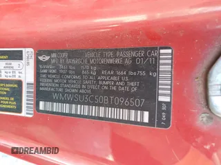 2011 MINI Hardtop with VIN WMWSU3C50BT096507, listed as a Copart auction lot 56105005 with Not Provided miles and Clean Title. Bid and sale history available at DreamBid. Image 12.