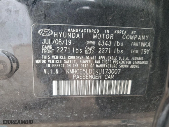 2019 Hyundai Ioniq Plug-In Hybrid with VIN KMHC65LD1KU173007, listed as a Copart auction lot 77186964 with NaN miles and Salvage Title. Bid and sale history available at carsss.com. Image 13.