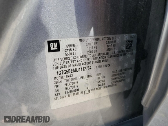 2018 GMC Canyon 2WD with VIN 1GTG5BEA8J1112764, listed as a Copart auction lot 67878314 with 98,153 mi miles and Salvage Title. Bid and sale history available at carsss.com. Image 12.
