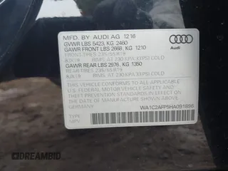 2017 Audi Q5 Premium with VIN WA1C2AFP5HA091896, listed as a IAAI auction lot 41553610 with 124,553 mi miles. Bid and sale history available at carsss.com. Image 9.