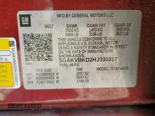 2017 Buick Enclave Leather with VIN 5GAKVBKD2HJ330817, listed as a Copart auction lot 47010655 with 108,923 mi miles and Salvage Title. Bid and sale history available at DreamBid. Image 13.