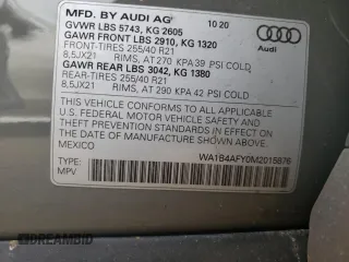 2021 Audi SQ5 Premium Plus with VIN WA1B4AFY0M2015876, listed as a Copart auction lot 63838424 with 50,639 mi miles and Salvage Title. Bid and sale history available at DreamBid. Image 12.