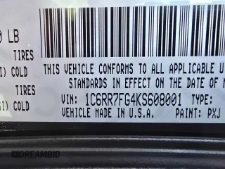 2019 Ram 1500 Tradesman z VIN 1C6RR7FG4KS608001, wystawiony jako Copart lot #54559935 z przebiegiem 53 356 mil mil oraz Szkoda całkowita • Salvage title. Historia ofert i sprzedaży dostępna na DreamBid. Obrazek 10.