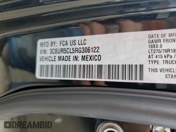 2024 Ram 2500 Tradesman with VIN 3C6UR5CL5RG306122, listed as a Copart auction lot 43151175 with 45,413 mi miles and Salvage Title. Bid and sale history available at carsss.com. Image 16.