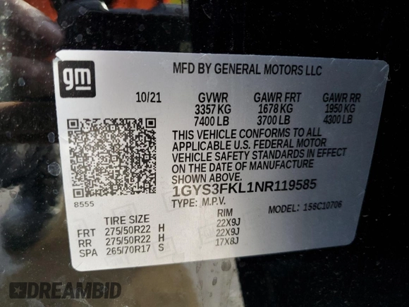 2022 Cadillac Escalade Sport z VIN 1GYS3FKL1NR119585, wystawiony jako Copart lot #85219804 z przebiegiem 36 197 mil mil oraz Szkoda całkowita • Salvage title. Historia ofert i sprzedaży dostępna na DreamBid. Obrazek 14.