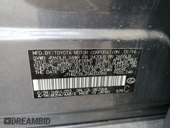 2016 Lexus GS 350 z VIN JTHBZ1BL2GA003366, wystawiony jako Copart lot #52919555 z przebiegiem 95 983 mil mil oraz Szkoda całkowita • Salvage title. Historia ofert i sprzedaży dostępna na DreamBid. Obrazek 12.