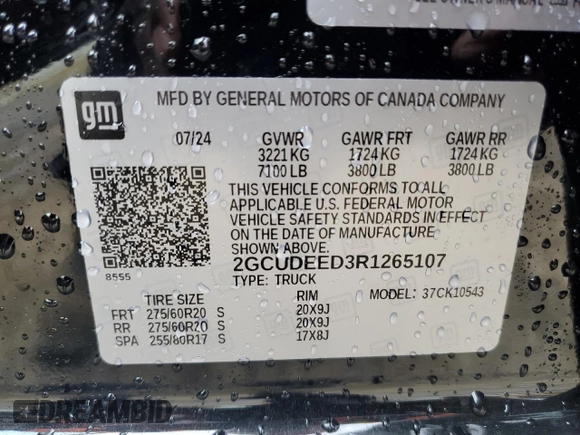 2024 Chevrolet Silverado 1500 RST with VIN 2GCUDEED3R1265107, listed as a Copart auction lot 45484095 with 8,903 mi miles and Salvage Title. Bid and sale history available at carsss.com. Image 13.