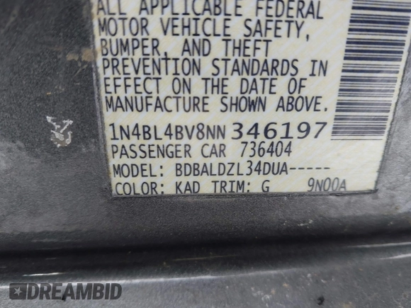 2022 Nissan Altima 2.5 S with VIN 1N4BL4BV8NN346197, listed as a IAAI auction lot 41629119 with 76,726 mi miles. Bid and sale history available at carsss.com. Image 9.