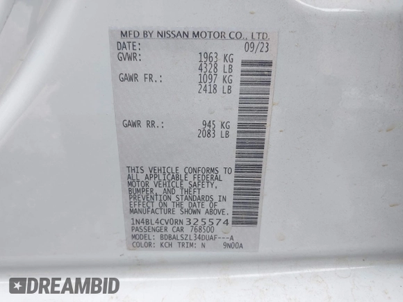 2024 Nissan Altima SR z VIN 1N4BL4CV0RN325574, wystawiony jako IAAI lot #42156140 z przebiegiem 19 715 mil mil oraz . Historia ofert i sprzedaży dostępna na DreamBid. Obrazek 9.