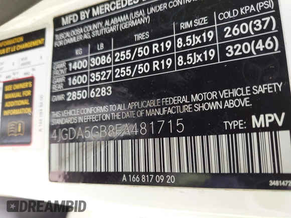 2015 Mercedes-Benz M 400 with VIN 4JGDA5GB8FA481715, listed as a IAAI auction lot 39877227 with 113,417 mi miles and . Bid and sale history available at DreamBid. Image 9.
