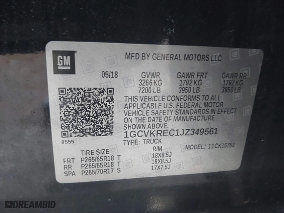 2018 Chevrolet Silverado 1500 LT with VIN 1GCVKREC1JZ349561, listed as a IAAI auction lot 41277292 with 102,525 mi miles. Bid and sale history available at carsss.com. Image 9.