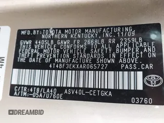 2010 Toyota Camry with VIN 4T4BF3EKXAR065727, listed as a IAAI auction lot 41855251 with 127,242 mi miles and . Bid and sale history available at DreamBid. Image 9.