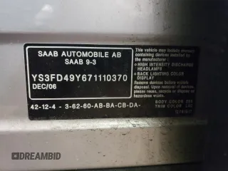 2007 Saab 9-3 z VIN YS3FD49Y671110370, wystawiony jako Copart lot #53775805 z przebiegiem 137 929 mil mil oraz Nie do naprawy. Historia ofert i sprzedaży dostępna na DreamBid. Obrazek 12.