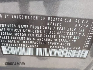 2014 Volkswagen Jetta S with VIN 3VW2K7AJ2EM328671, listed as a IAAI auction lot 42603027 with 156,137 mi miles and . Bid and sale history available at DreamBid. Image 9.