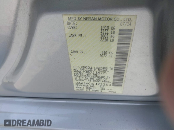 2015 Nissan Altima S z VIN 1N4AL3AP7FN323150, wystawiony jako IAAI lot #39502279 z przebiegiem Nie podano mil oraz . Historia ofert i sprzedaży dostępna na DreamBid. Obrazek 9.