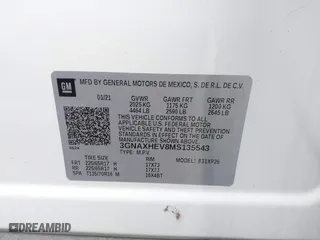 2021 Chevrolet Equinox LS with VIN 3GNAXHEV8MS135543, listed as a IAAI auction lot 41629456 with 43,482 mi miles. Bid and sale history available at carsss.com. Image 9.