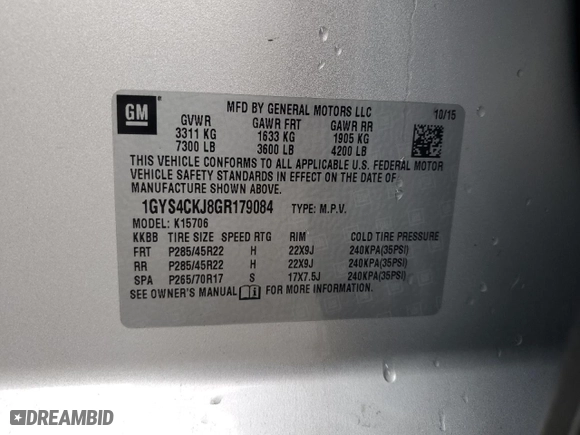 2016 Cadillac Escalade Premium Collection with VIN 1GYS4CKJ8GR179084, listed as a Copart auction lot 75396104 with 146,843 mi miles and Salvage Title. Bid and sale history available at carsss.com. Image 12.
