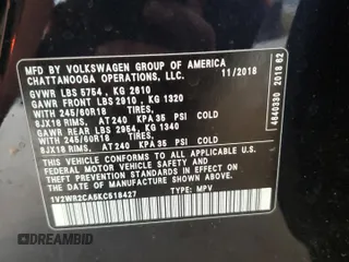 2019 Volkswagen Atlas SE with VIN 1V2WR2CA5KC518427, listed as a Copart auction lot 61795415 with 45,695 mi miles and Salvage title. Bid and sale history available at DreamBid. Image 13.
