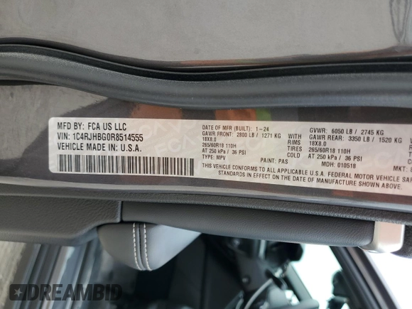 2024 Jeep Grand Cherokee Limited z VIN 1C4RJHBG0R8514555, wystawiony jako Copart lot #55113195 z przebiegiem 4 707 mil mil oraz Szkoda całkowita • Salvage title. Historia ofert i sprzedaży dostępna na DreamBid. Obrazek 13.