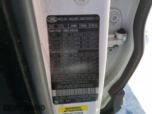 2015 Land Rover Range Rover Evoque Pure z VIN SALVN2BG5FH029302, wystawiony jako Copart lot #46487585 z przebiegiem 90 799 mil mil oraz Szkoda całkowita • Salvage title. Historia ofert i sprzedaży dostępna na DreamBid. Obrazek 13.